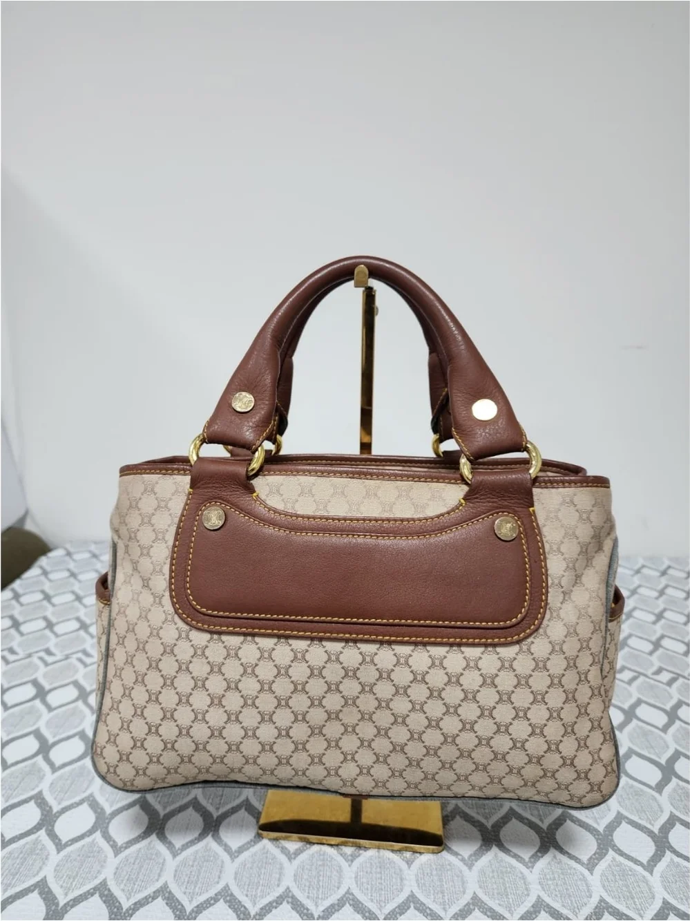 Celine Vintage Boogie Monogram Canvas and Leather Tote Bag Brown/Beige